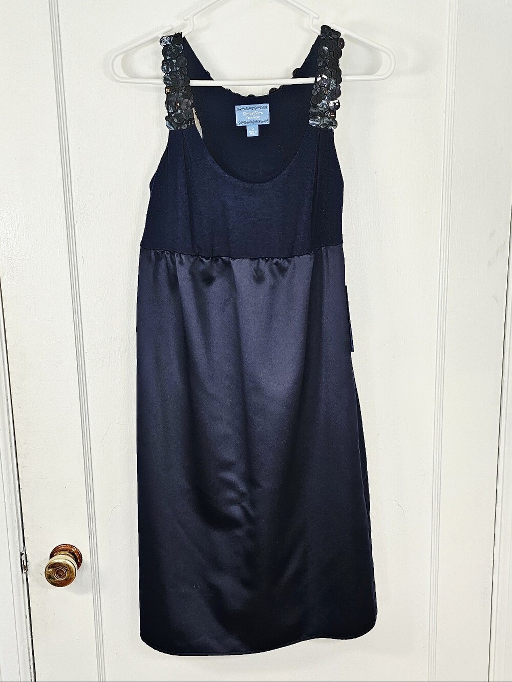 Navy Blue Sequin Shoulder Strap Midi Dress